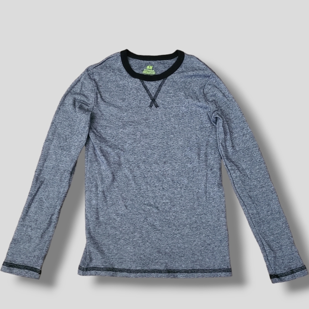 H&M Boys 8-10Y Long Sleeve Tshirt Gray Heavy Knit Microstripe